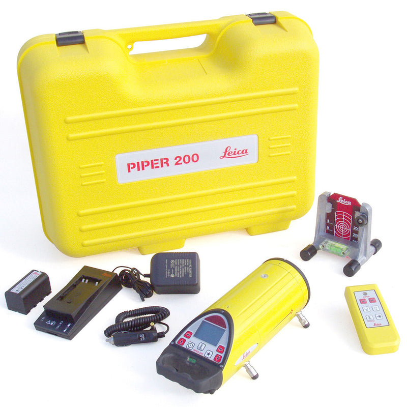 Leica Piper 200 Pipe Laser full kit including carry case, pipe laser, target, controller, battery and charger.